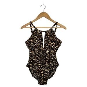 MagicSuit Swimsuit Womens 10 One Piece Leopard Animal Print Keyhole Ruched Beach